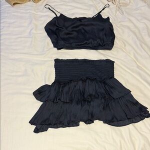 Navy blue satin ruffle set